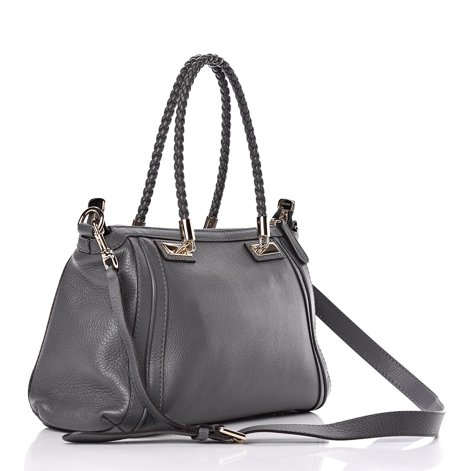 Gucci Pebbled Calfskin Small Bella Top Handle Bag Gray 4 of 13