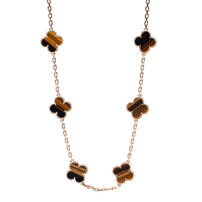Van Cleef & Arpels 18K Yellow Gold Tiger Eye 10 Motifs Vintage Alhambra Necklace 1 of 6