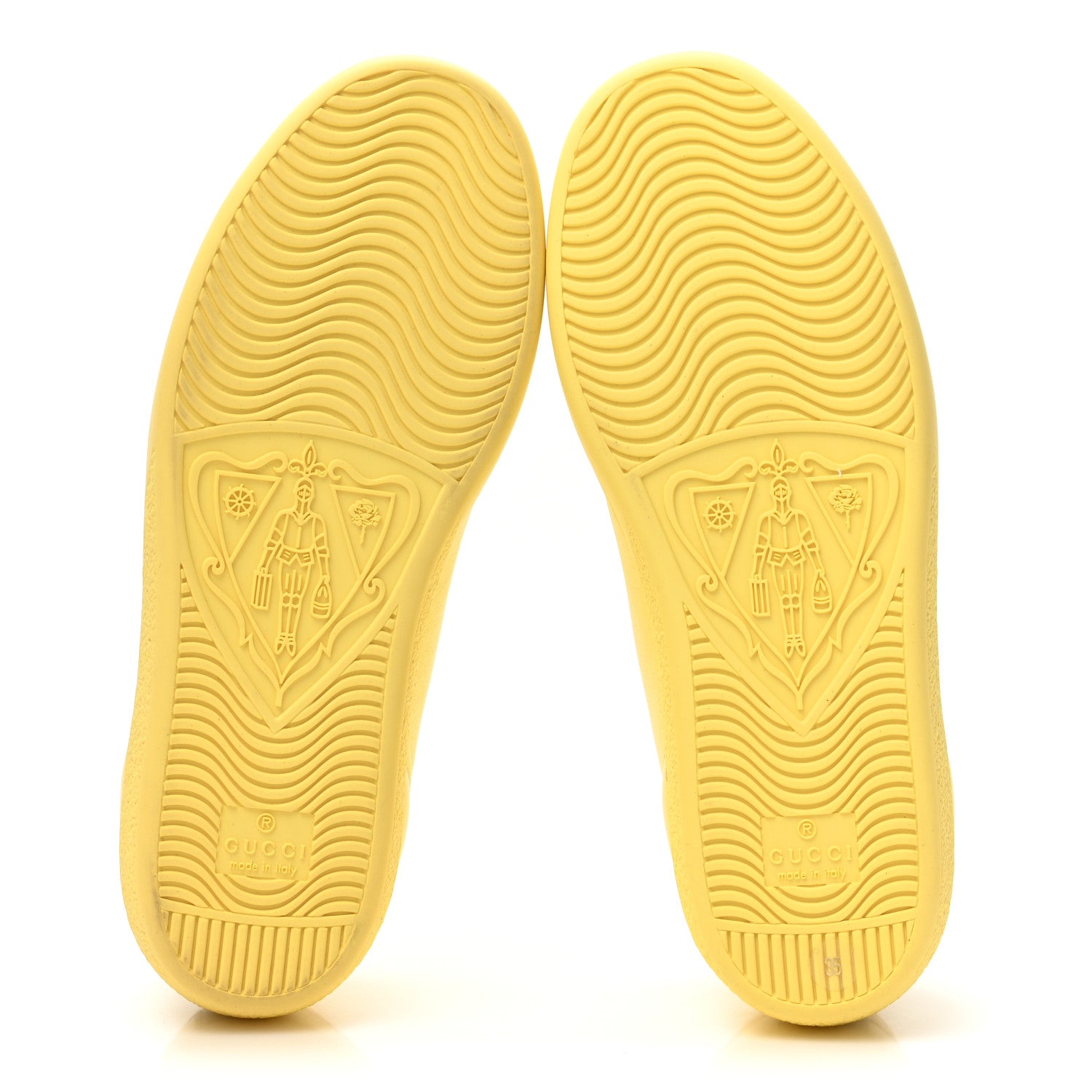Gucci Calfskin Interlocking G Perforated Womens Ace Sneakers 35 Banana Straw Yellow 6 of 9