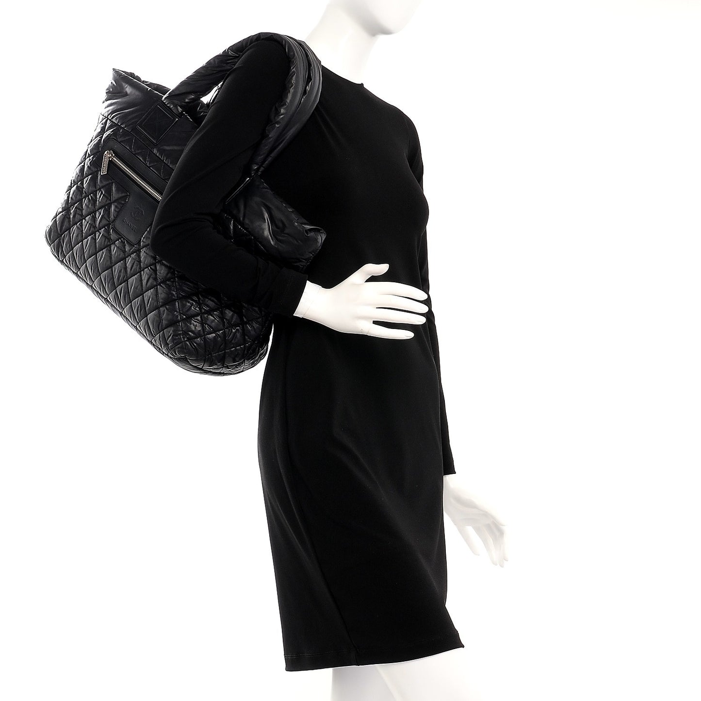 Nylon Quilted Large Coco Cocoon Tote Black