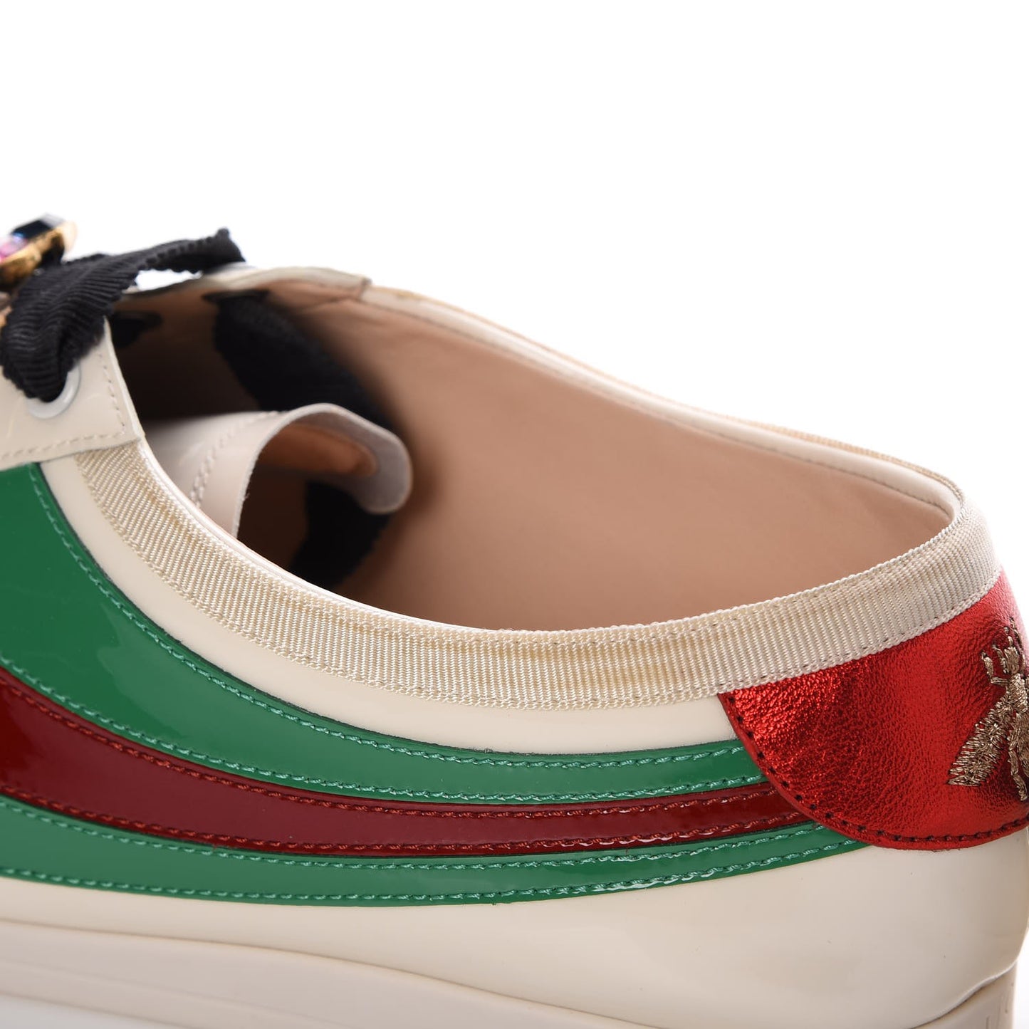 Patent Crystal Web GG Womens Falacer Sneakers 39 Mystic White New Shamarock Red