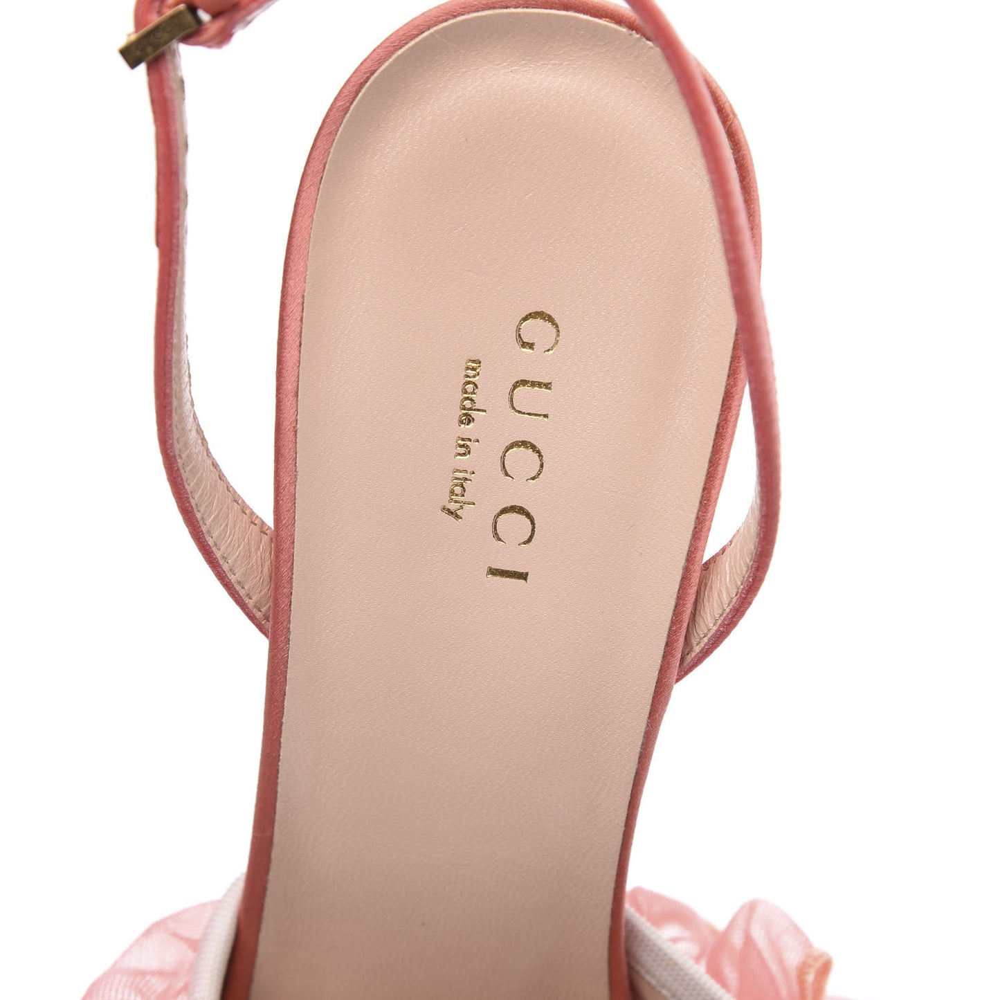 Tulle Ruffle Mid Heel Slingback Sandals 37.5 Peach White