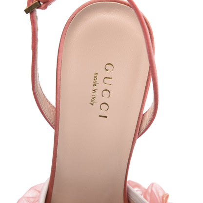 Gucci Tulle Ruffle Mid Heel Slingback Sandals 37.5 Peach White 7 of 13