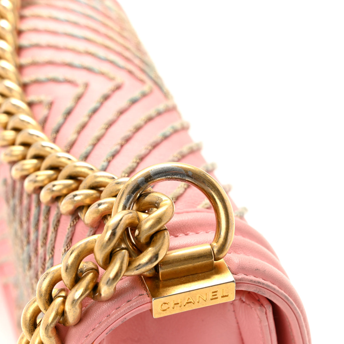 Chanel Calfskin Chevron Embroidered Small Boy By The Sea Flap Pink 13 of 14