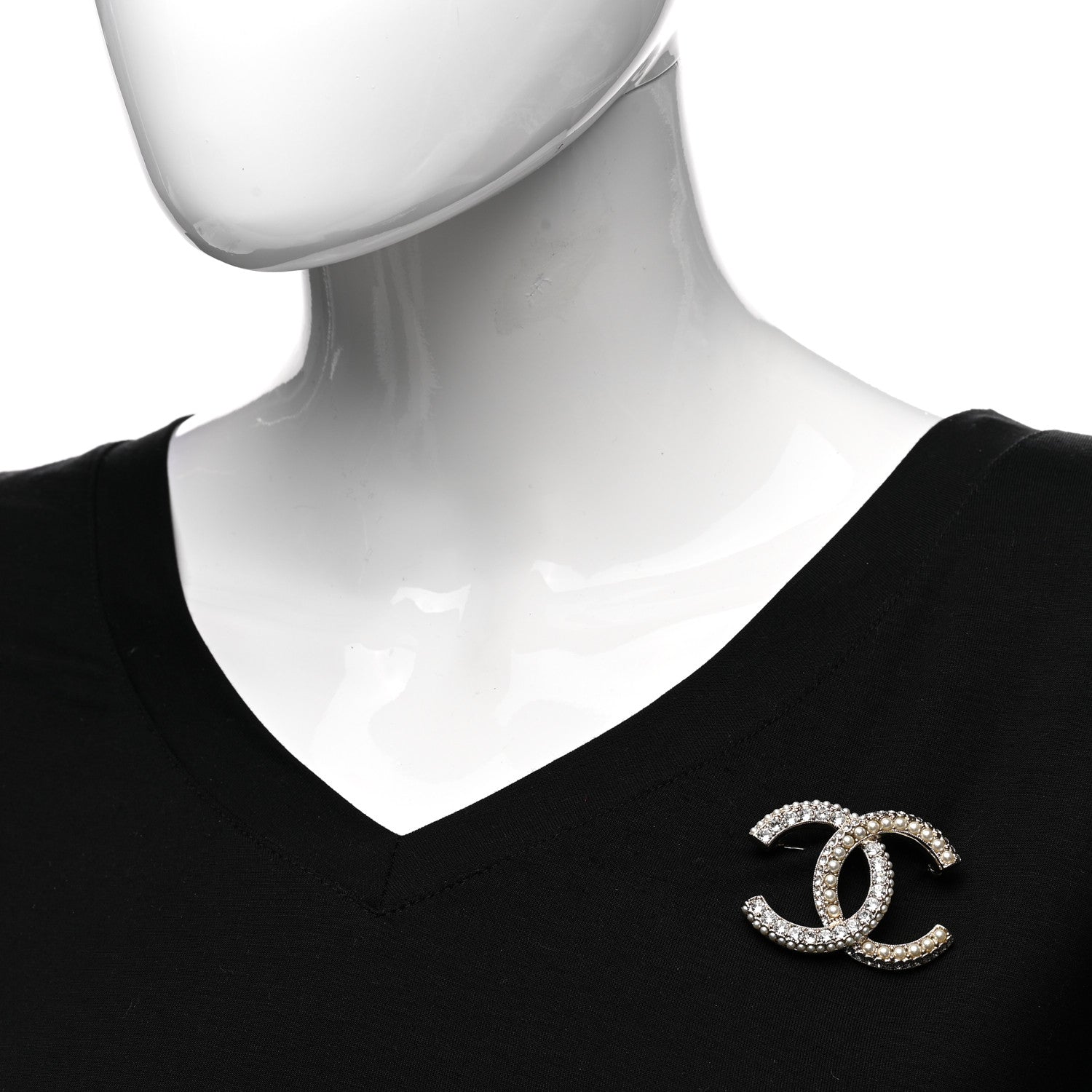 Chanel Metal Crystal Pearl CC Brooch Gold White 2 of 5