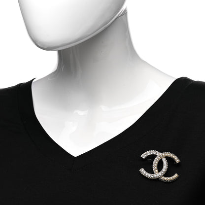 Chanel Metal Crystal Pearl CC Brooch Gold White 2 of 5