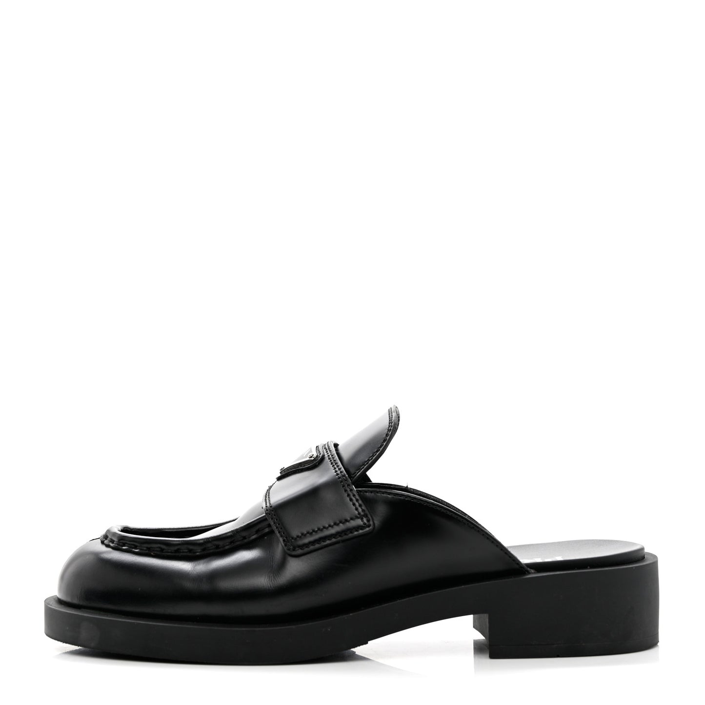 Spazzolato Metal Triangle Logo 40mm Loafer Mules 39.5 Black