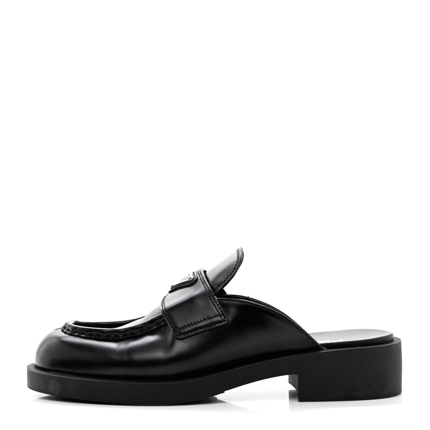 Prada Spazzolato Metal Triangle Logo 40mm Loafer Mules 39.5 Black 1 of 9