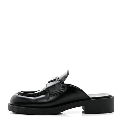 Prada Spazzolato Metal Triangle Logo 40mm Loafer Mules 39.5 Black 1 of 9