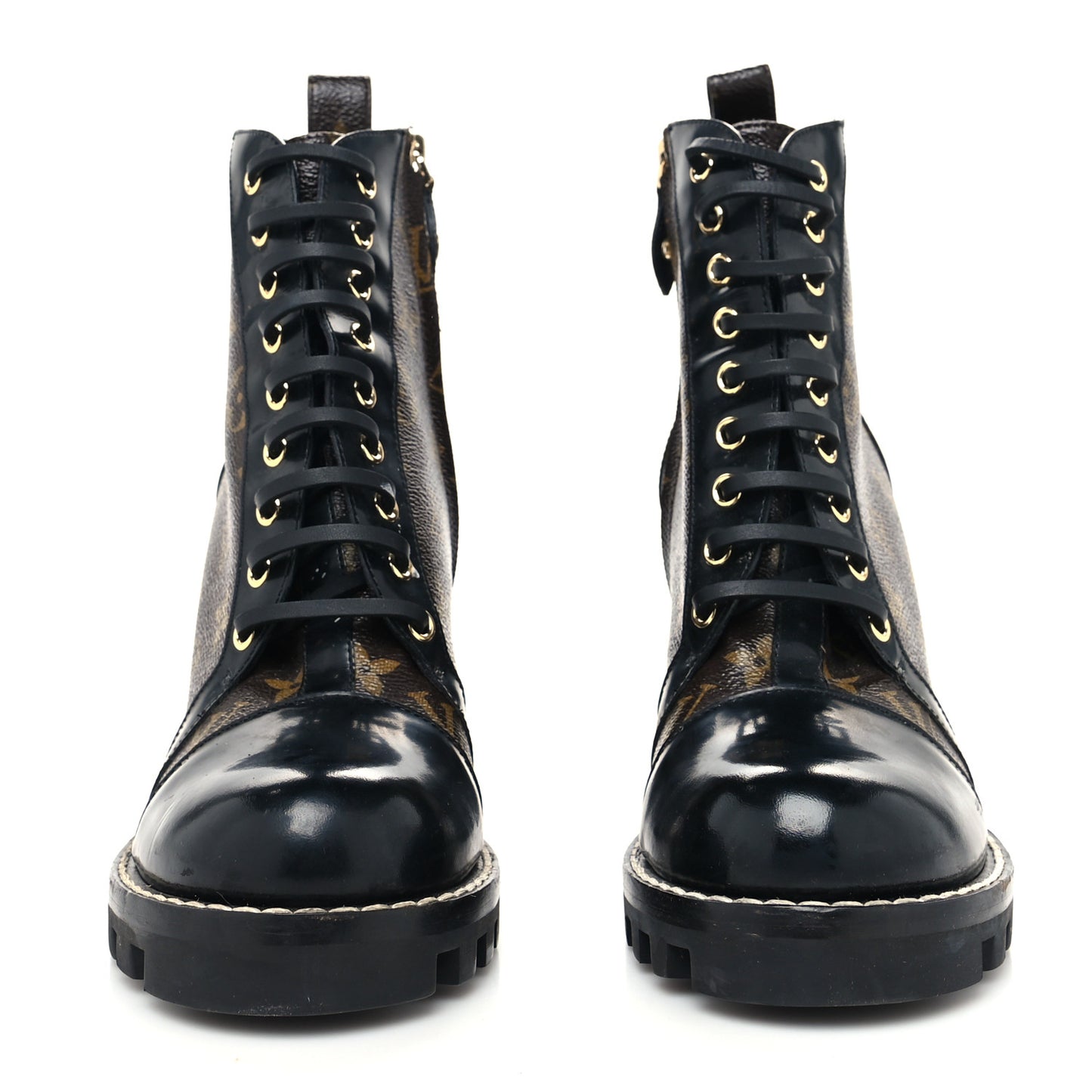 Patent Calfskin Monogram Star Trail Ankle Boots 40 Black