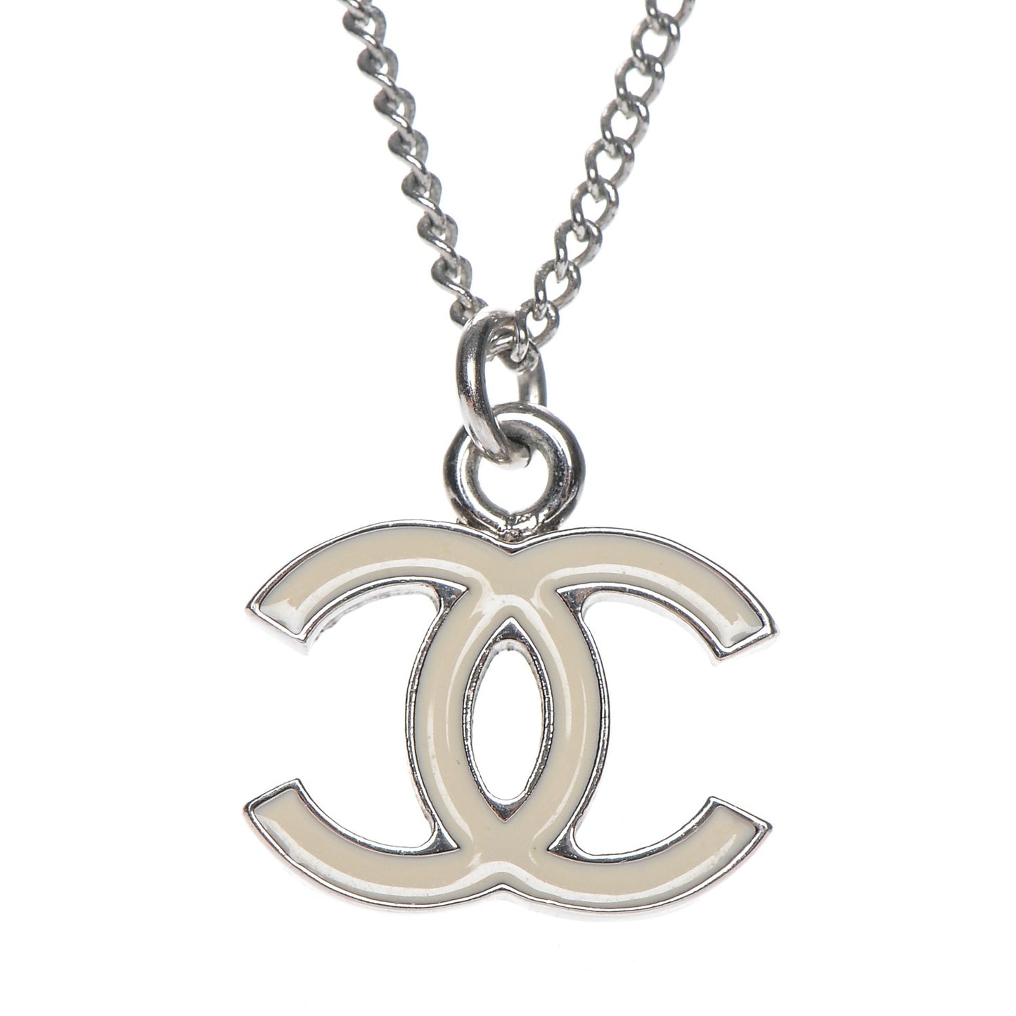 Enamel CC Necklace Silver White