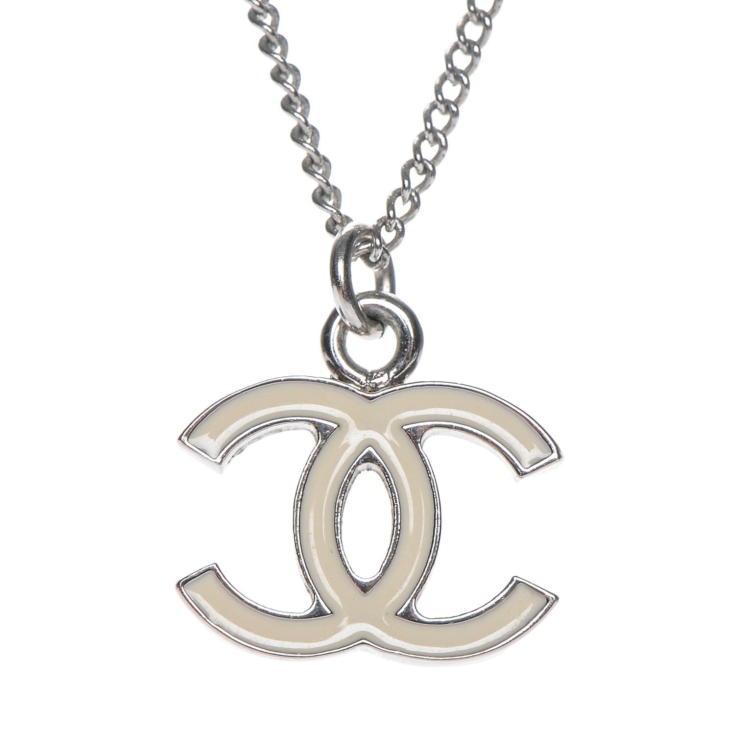 Chanel Enamel CC Necklace Silver White 3 of 6