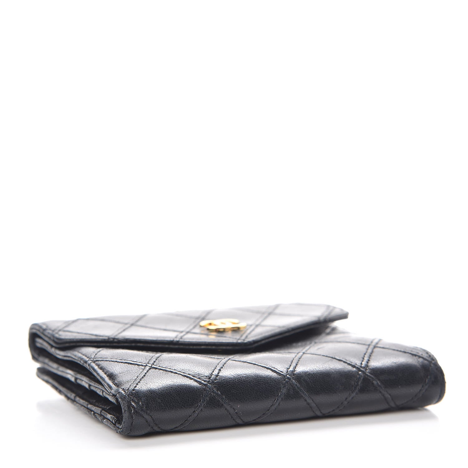Chanel Lambskin Stitched Compact French Wallet Black 5 of 10
