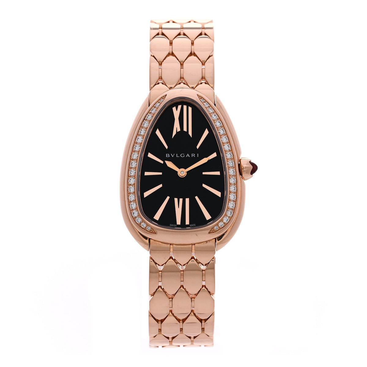 Bulgari 18K Rose Gold Diamond Bezel 33mm Serpenti Seduttori Quartz Watch Black 1 of 5