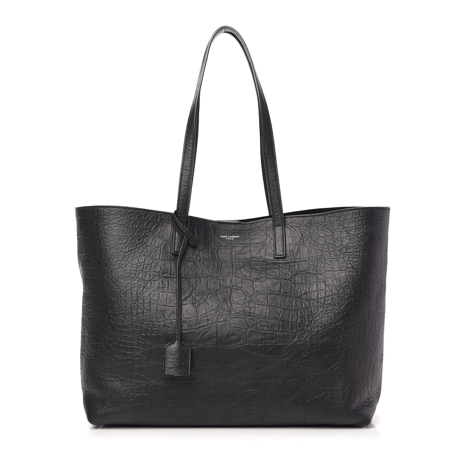 Calfskin Crocodile Embossed Large Shopper Tote Black