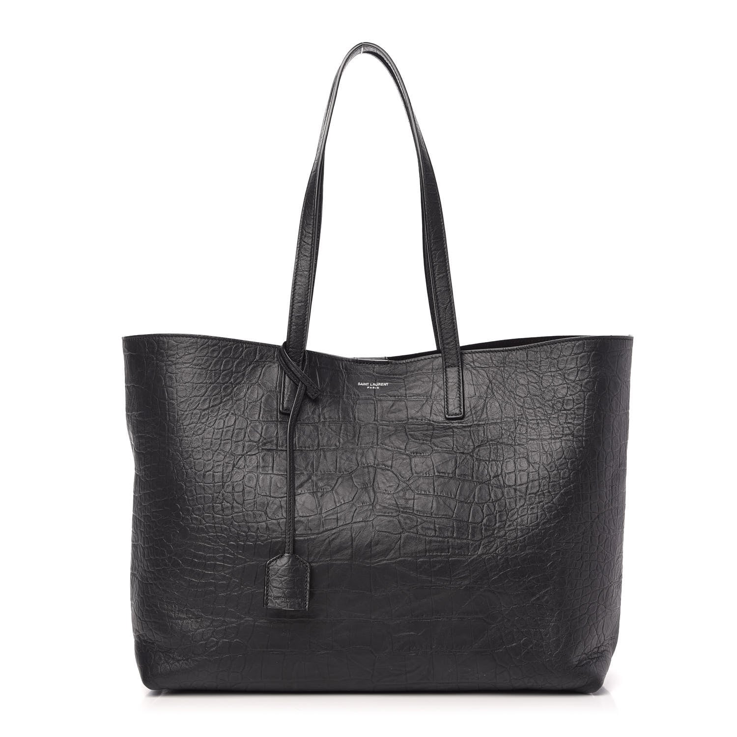 Saint Laurent Calfskin Crocodile Embossed Large Shopper Tote Black 3 of 12
