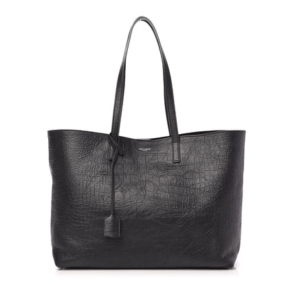 Saint Laurent Calfskin Crocodile Embossed Large Shopper Tote Black 3 of 12