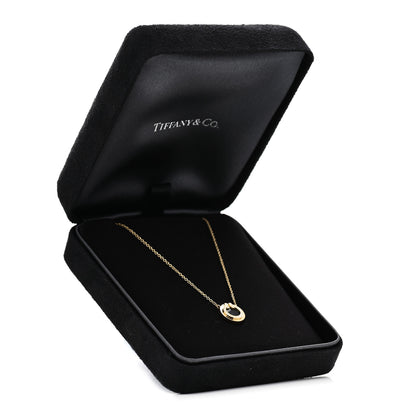 Tiffany 18K Yellow Gold Diamond Black Onyx Small T Circle Pendant Necklace 7 of 7