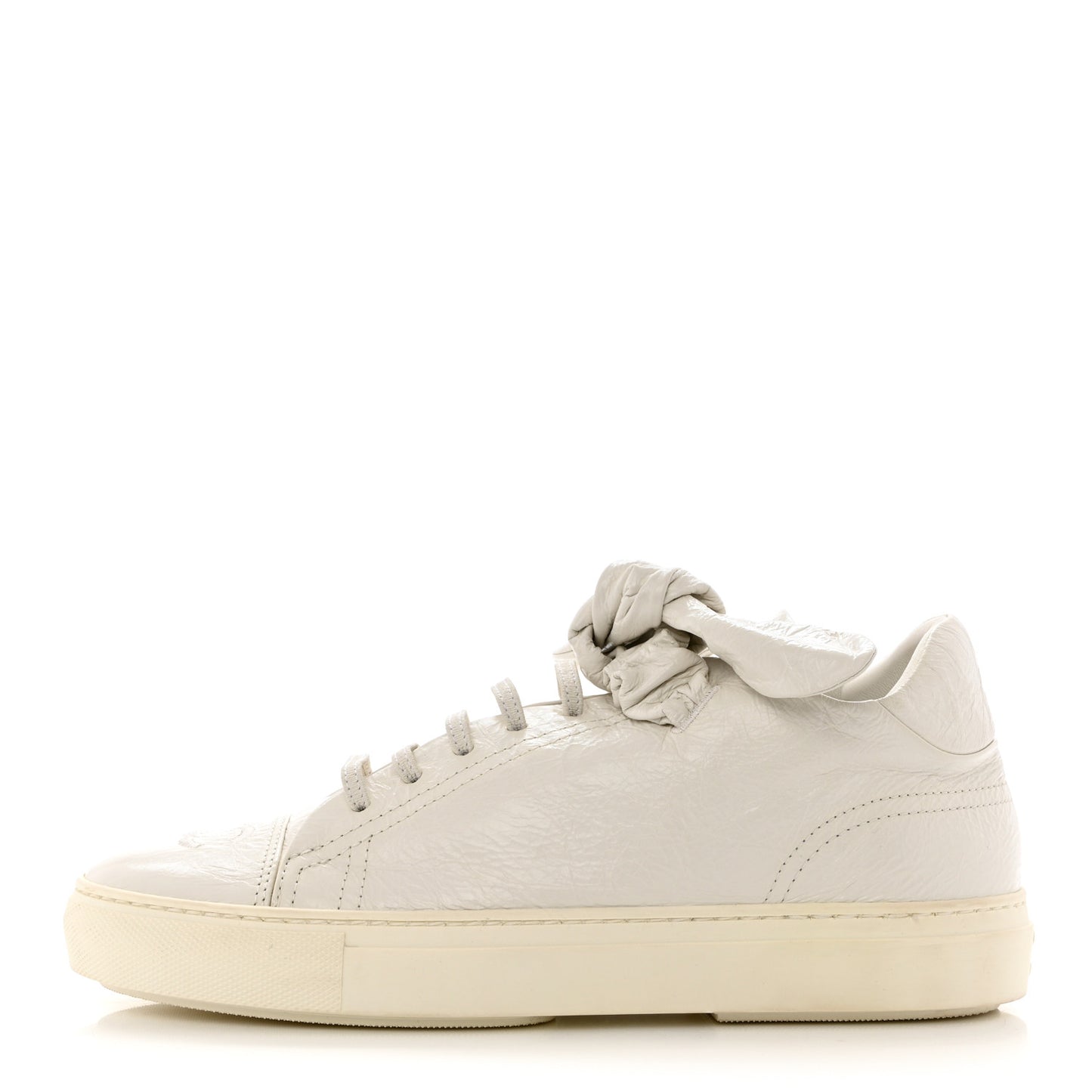 Crumpled Calfskin Womens CC Bow Sneakers 39.5 White