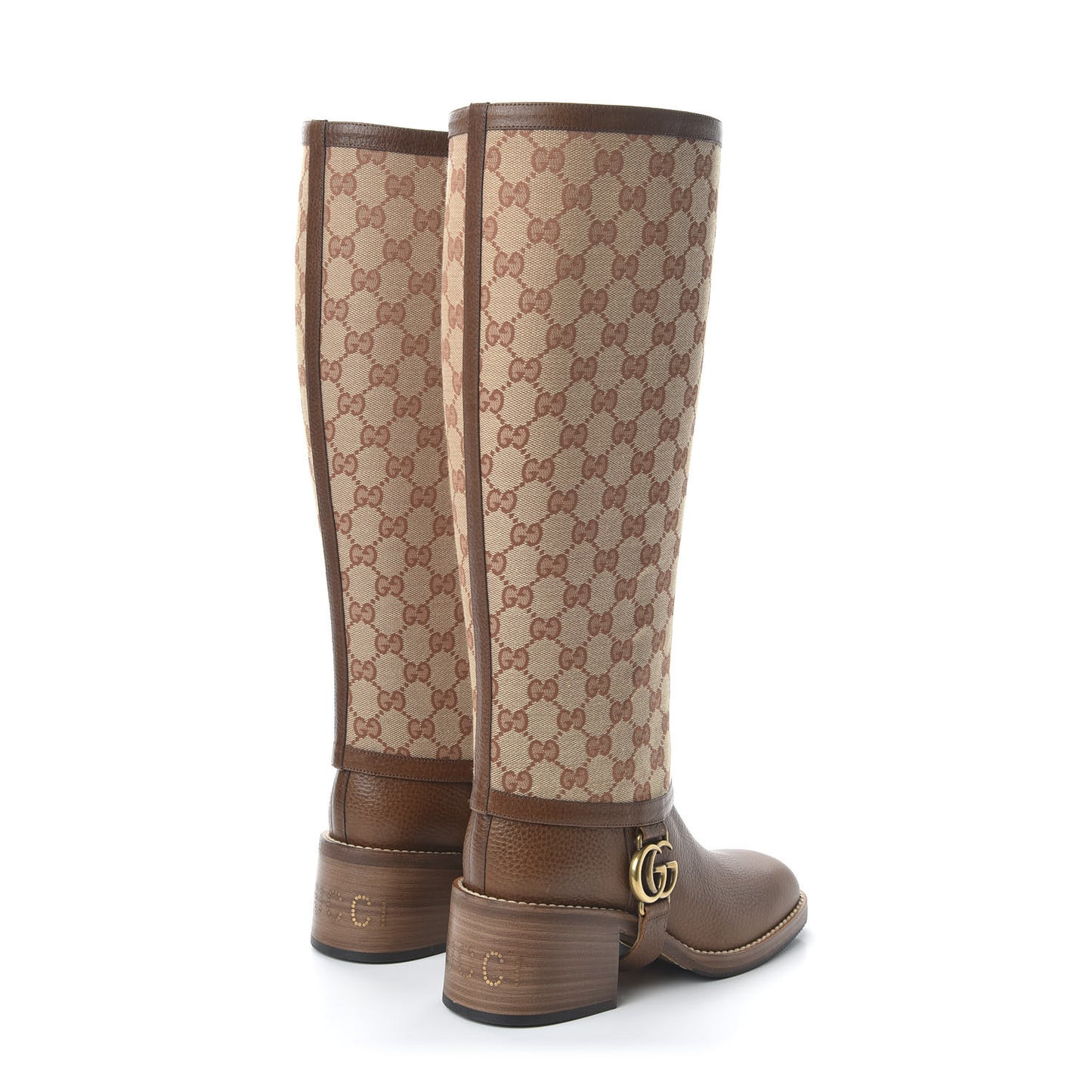 GG Monogram Calfskin Lola Tall Boots 38 Beige Ruggine Cuir