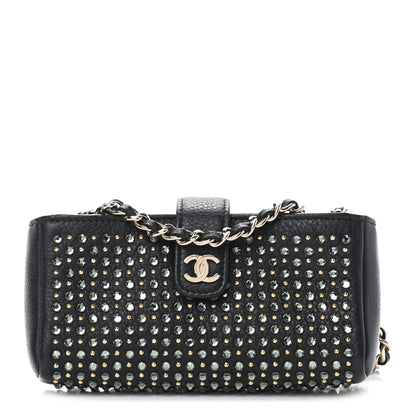 Chanel Calfskin Strass Studded Mini Phone Holder Clutch Black 1 of 10