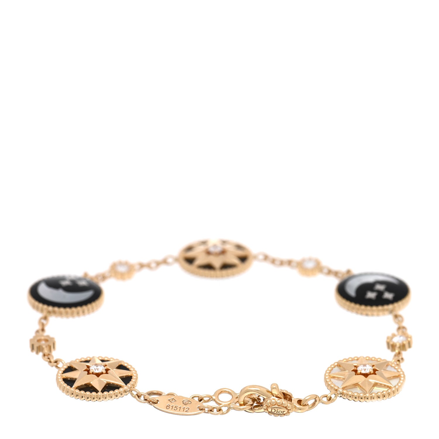 Christian Dior 18K Yellow Gold Diamond Mother of Pearl Black Onyx Rose Des Vents and Rose Celeste 5 Charm Bracelet 2 of 4
