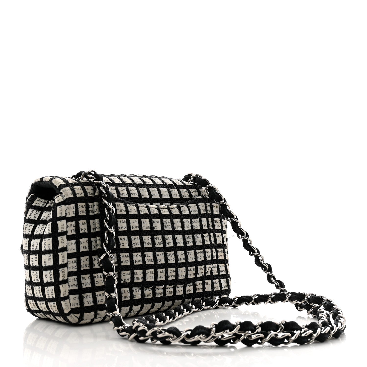 Chanel Ribbon Tweed Mini Rectangular Flap Black Ivory 3 of 11