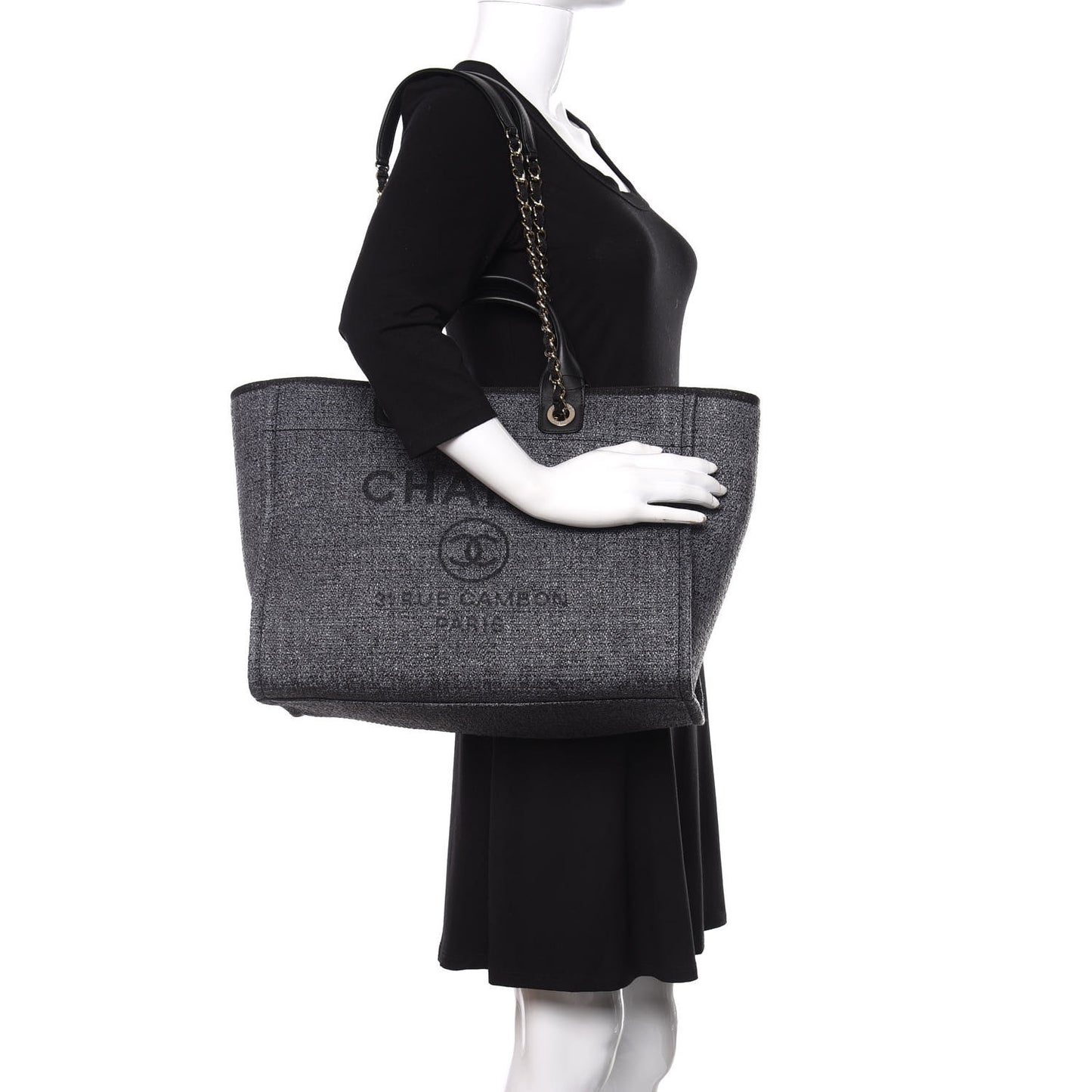 Woven Straw Raffia Medium Deauville Tote Grey