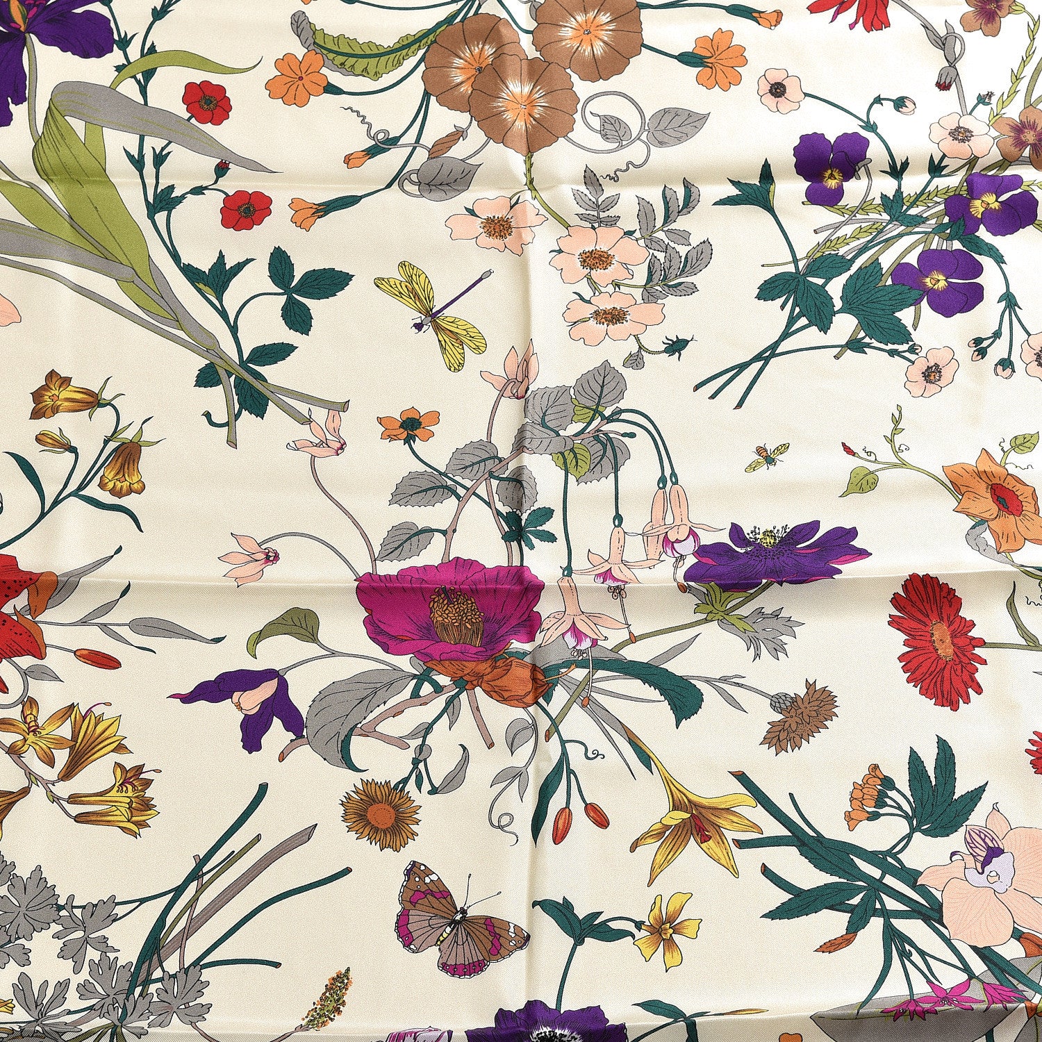 Gucci Silk Flora Gothic Square Scarf Ivory Dark Green 2 of 3
