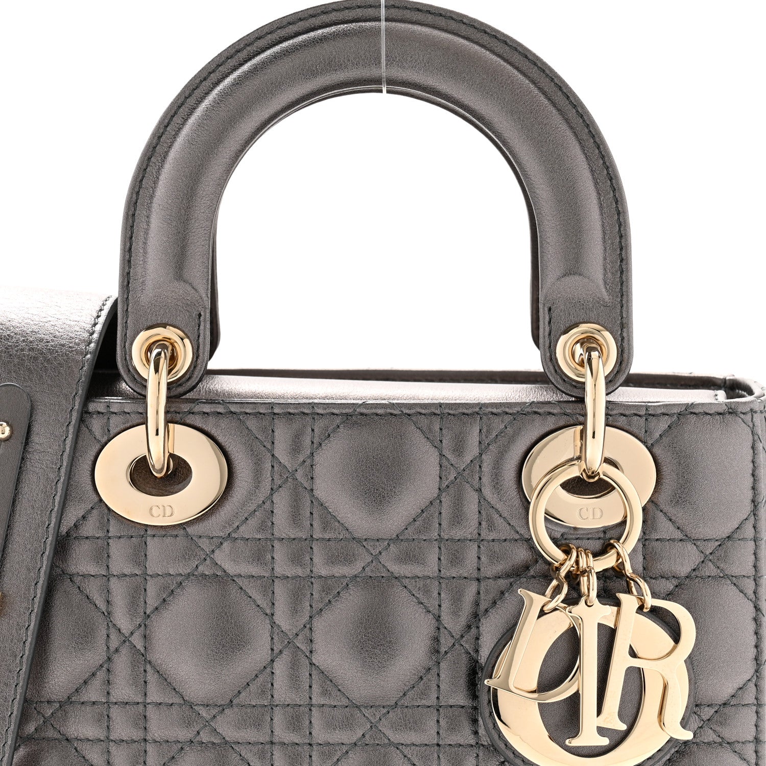 Christian Dior Metallic Grained Calfskin Cannage Small My ABC Lady Dior Gunmetal 7 of 10