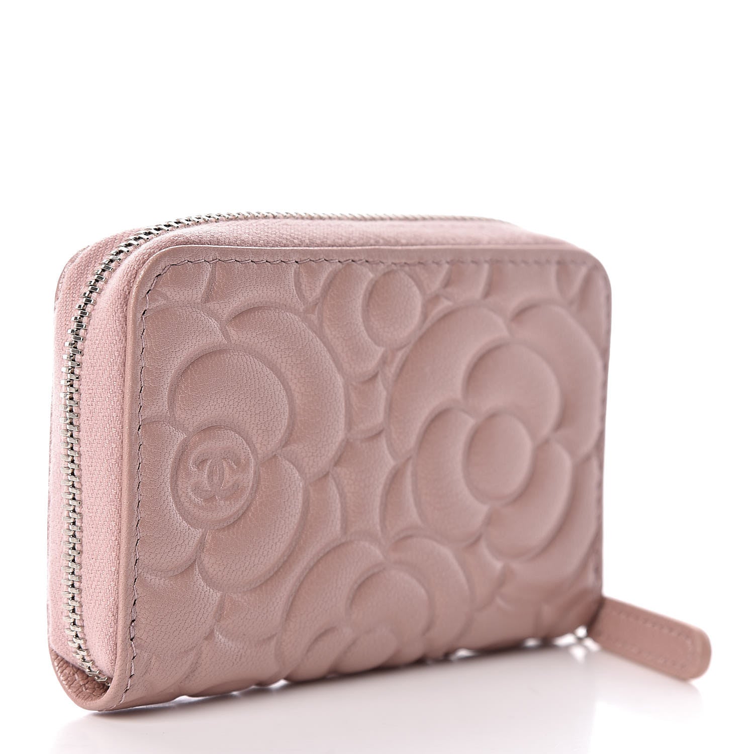 Chanel Goatskin Camellia Embossed Zip Coin Purse Light Pink 3 of 8
