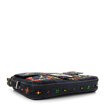Fendi Denim Ricami Beaded Baguette Blue 4 of 10