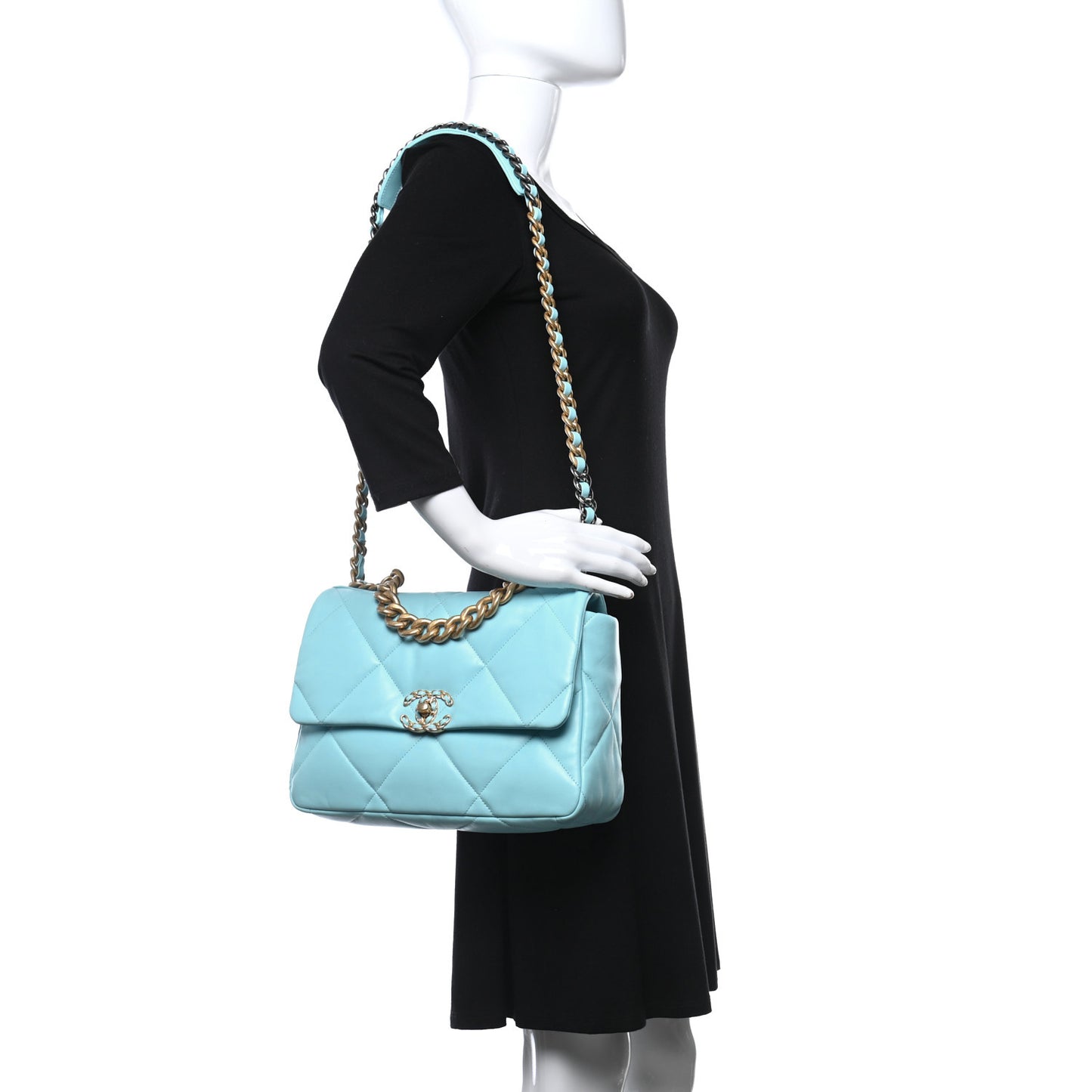 Lambskin Quilted Large Chanel 19 Flap Light Blue