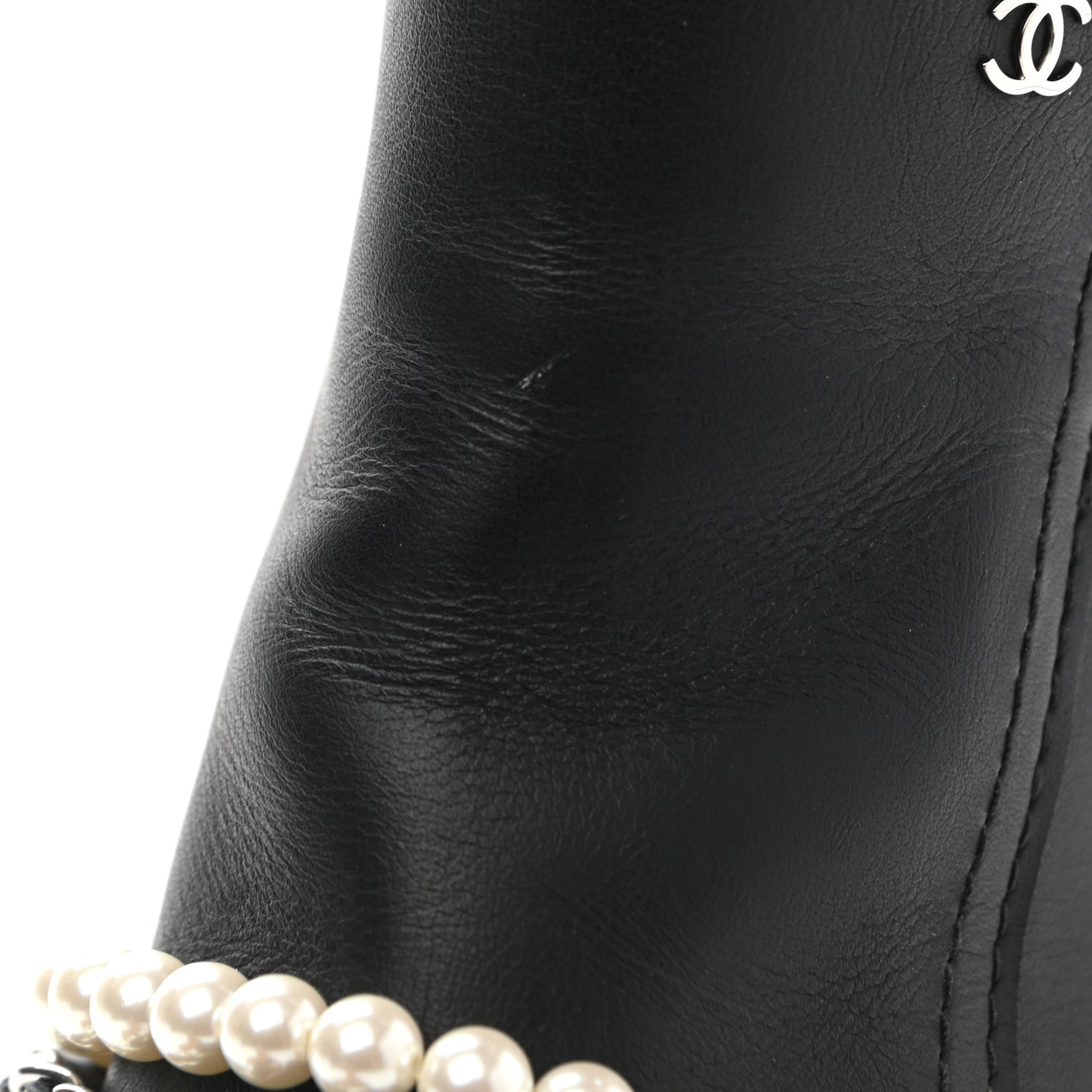 Calfskin Pearl Cap Toe Short Boots 37 Black