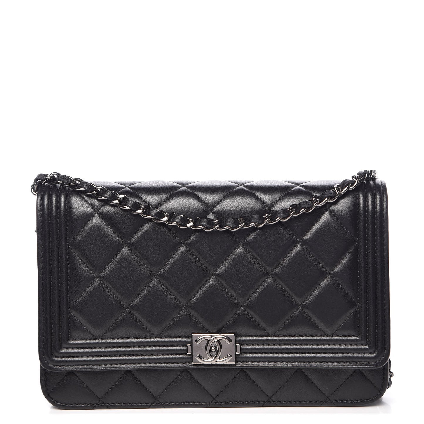 Lambskin Quilted Boy Wallet On Chain WOC Black