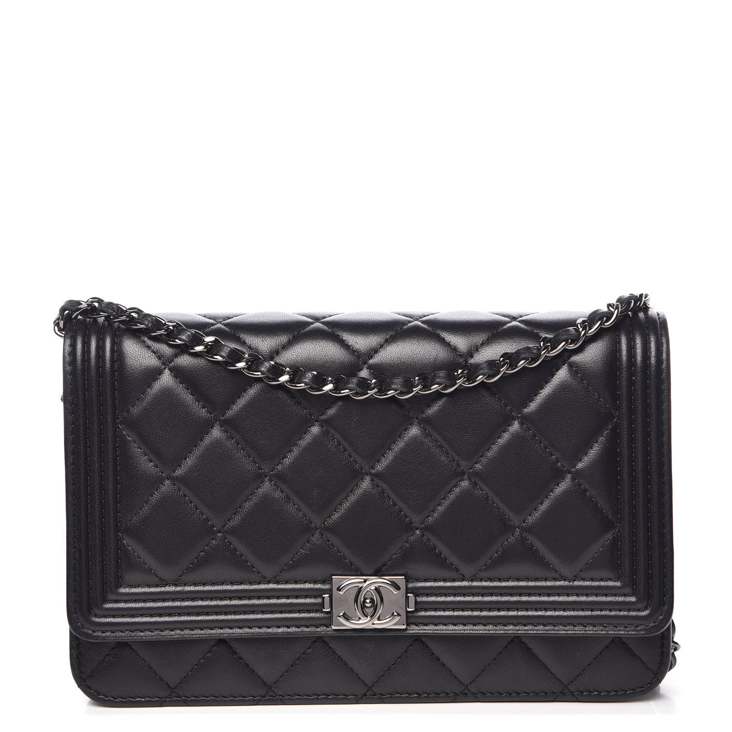 Chanel Lambskin Quilted Boy Wallet On Chain WOC Black 1 of 12