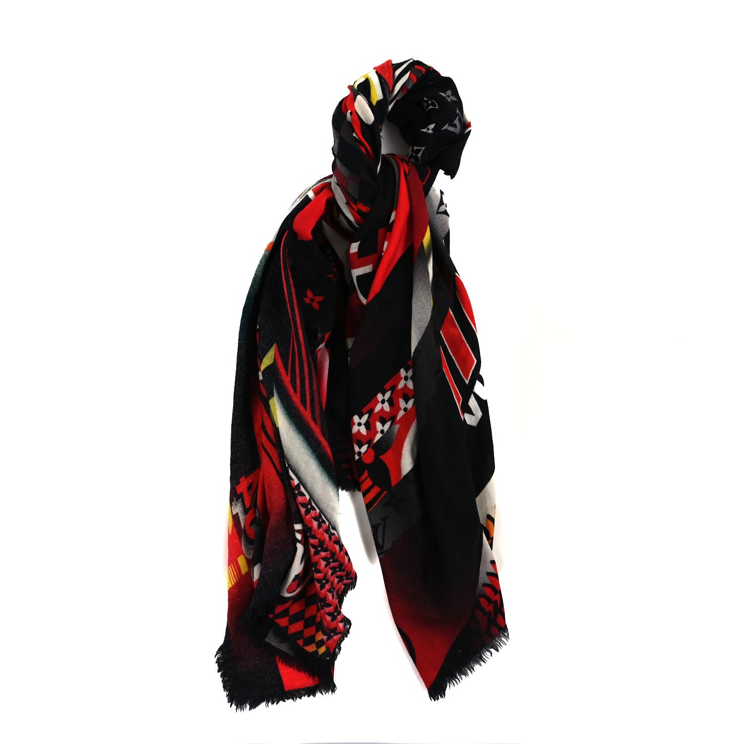 Louis Vuitton Wool Monogram Speedy Race Stole Red 1 of 3