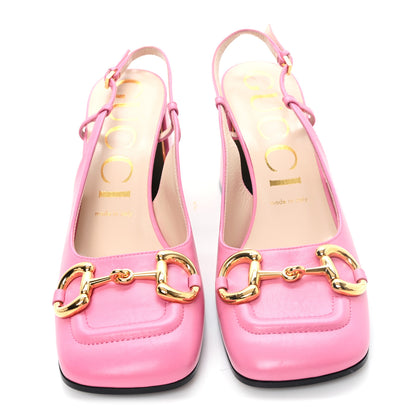 Gucci Malaga Kid Horsebit 75mm Slingback Pumps 38 Pink 3 of 8