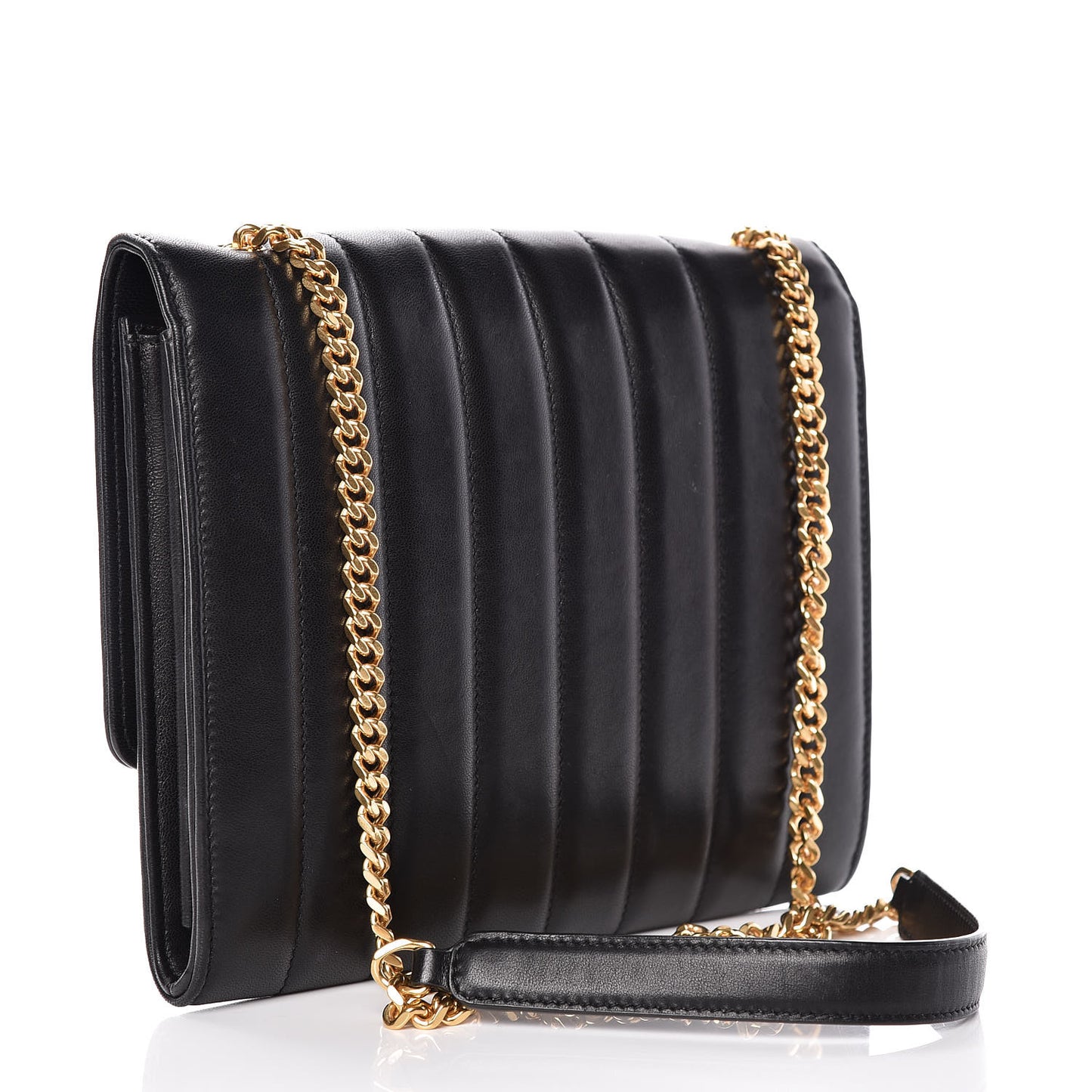 Lambskin Matelasse Monogram Vicky Chain Wallet Black