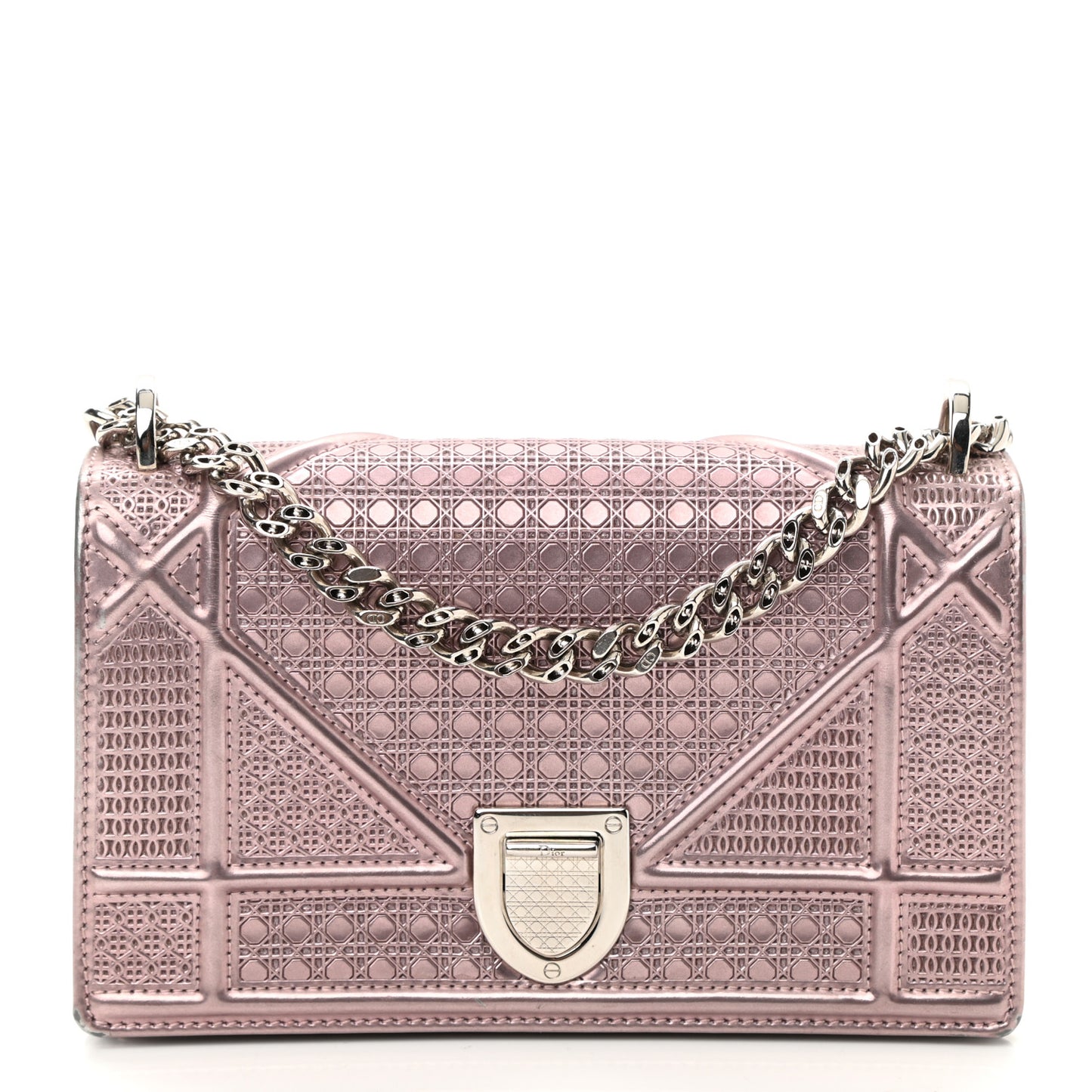 Metallic Patent Micro-Cannage Mini Diorama Flap Bag Pink