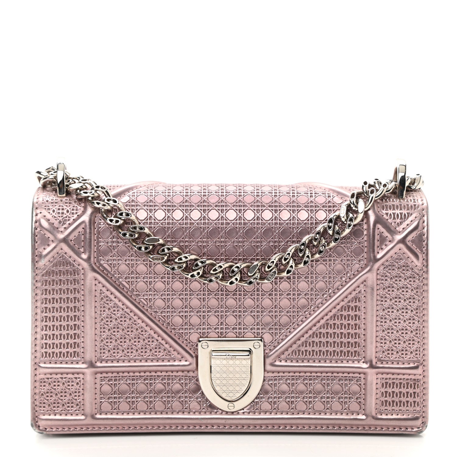Christian Dior Metallic Patent Micro-Cannage Mini Diorama Flap Bag Pink 1 of 8