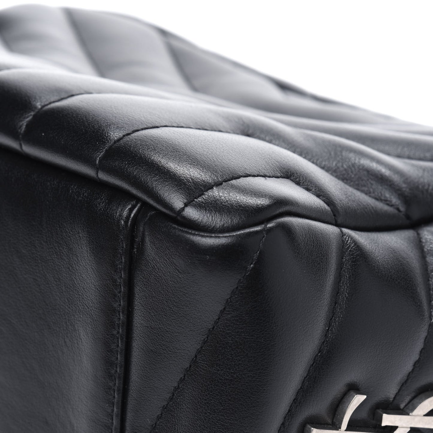 Calfskin Y Quilted Monogram Small Loulou Bowling Bag Black