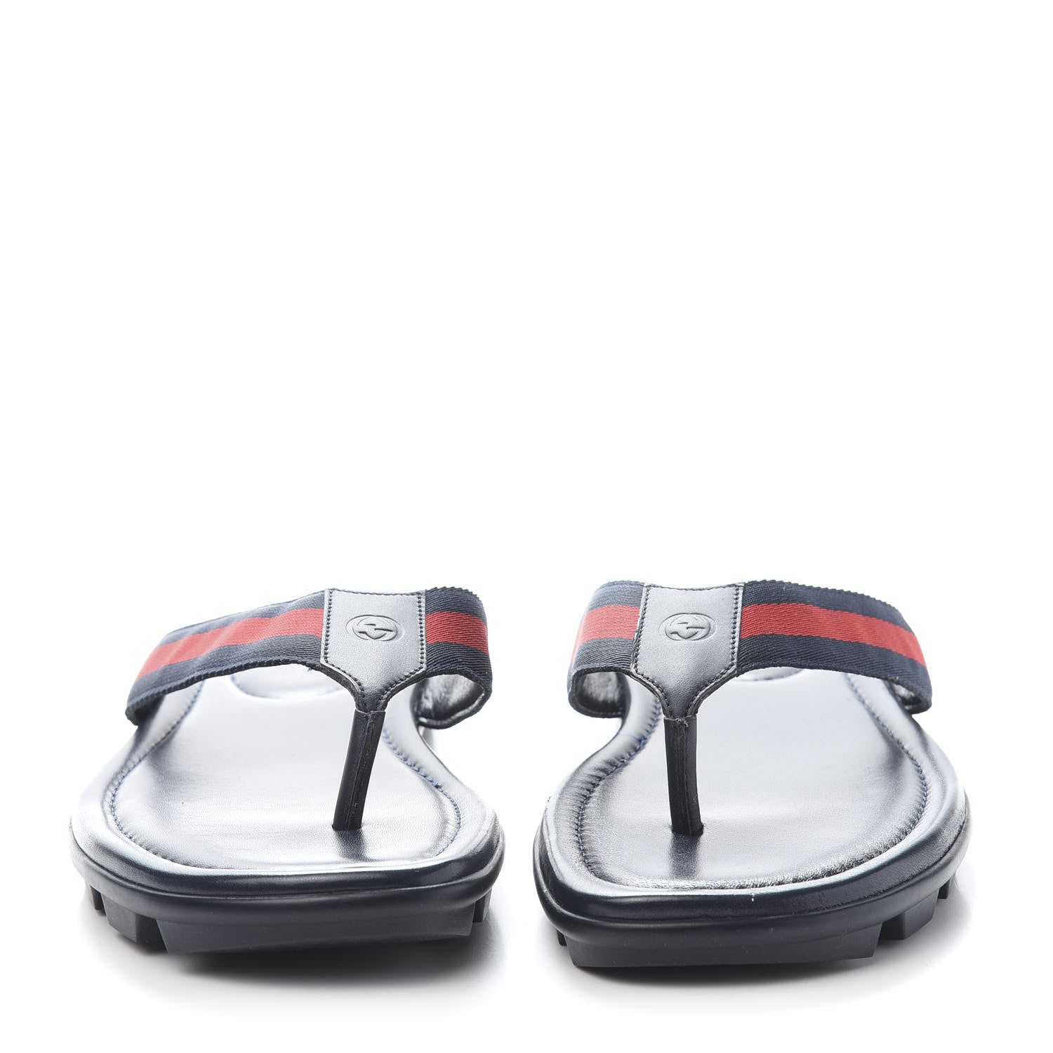 Gucci Nylon Calfskin Web Mens Cleat Sole Thong Sandals 8.5 Black Red Blue 2 of 9