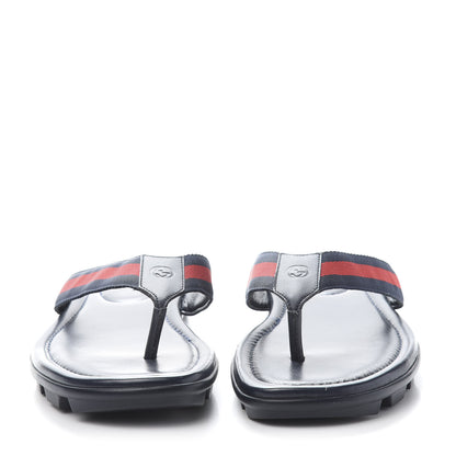 Gucci Nylon Calfskin Web Mens Cleat Sole Thong Sandals 8.5 Black Red Blue 2 of 9