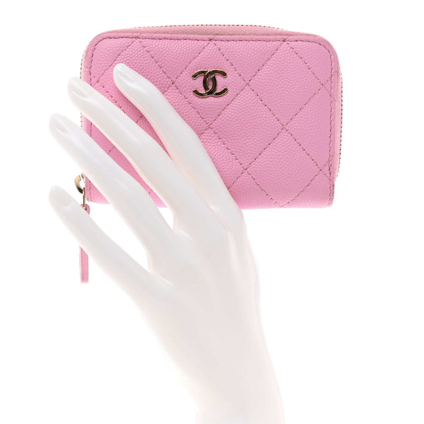 Caviar Quilted Zip Coin Purse Pink
