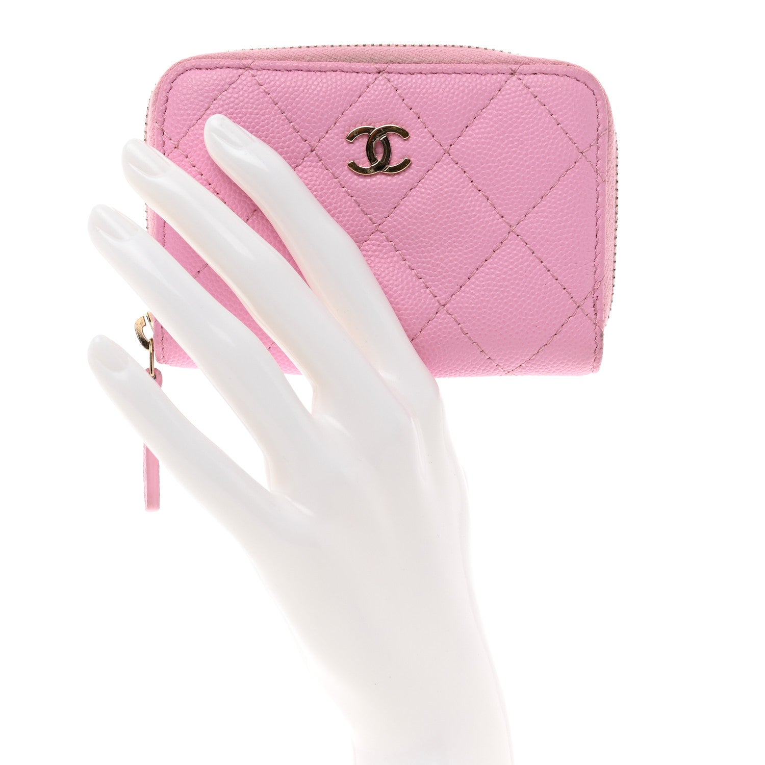 Chanel Caviar Quilted Zip Coin Purse Pink 3 of 12