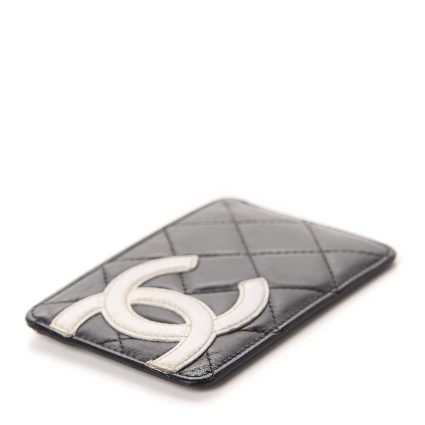 Calfskin Quilted Cambon Card Holder Black White