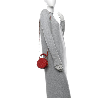 Chanel Caviar Quilted Chain Handle Round Clutch With Chain Bag  Red 2 of 10
