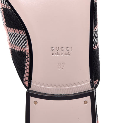 Gucci Tweed Calfskin Damier Womens Princetown Slippers 37 Black Pink Multicolor 7 of 8