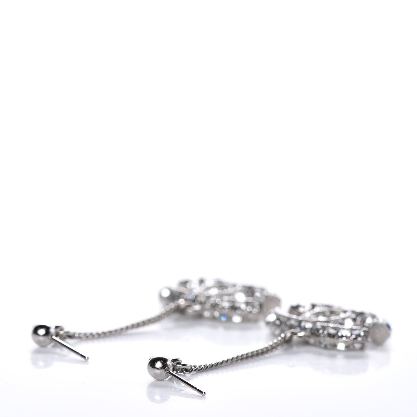 Baguette Crystal CC Dangle Earrings Silver